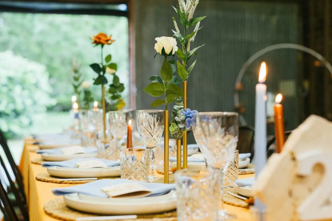 Inside the rustic timber barn at Historic Rivermill